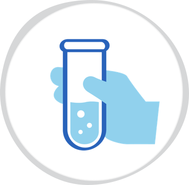 Icon of hand holding a test tube containing a liquid